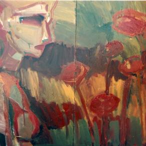 Donna in campo di papaveri