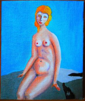 Adrian Horatiu (Romania) Madonna on the rocks - olio cartone - 16,5 x 19,5