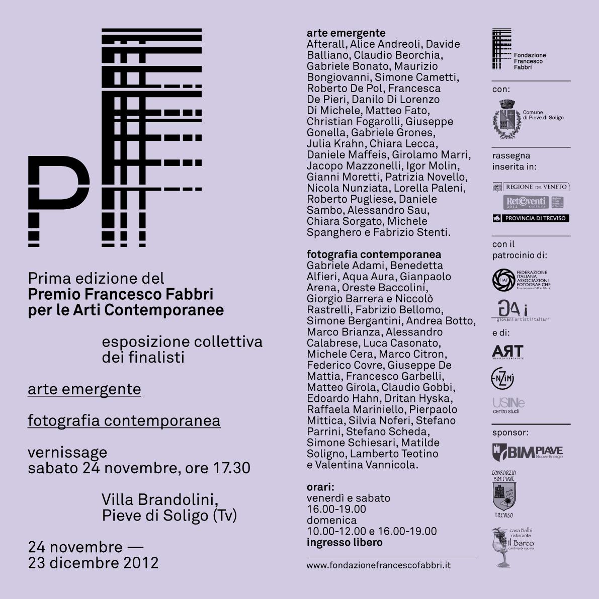 PRIMA EDIZIONE DEL PREMIO FRANCESCO FABBRI PER LE ARTI CONTEMPORANEE