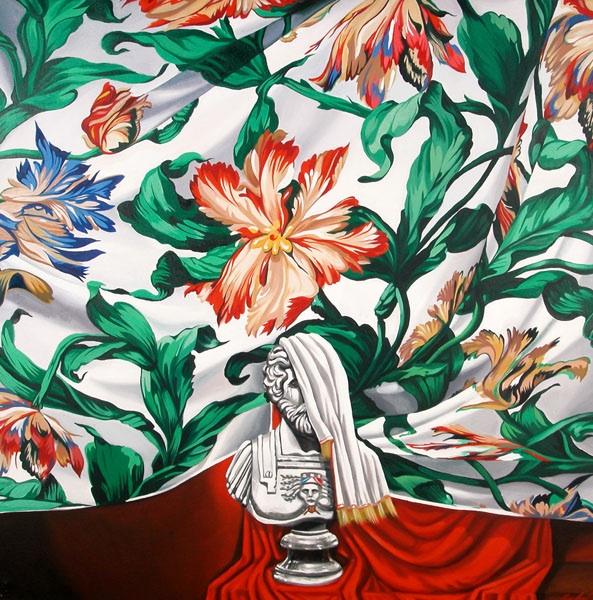 Still life with tropical landscape