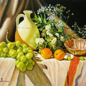 Natura morta con brocca nel verde