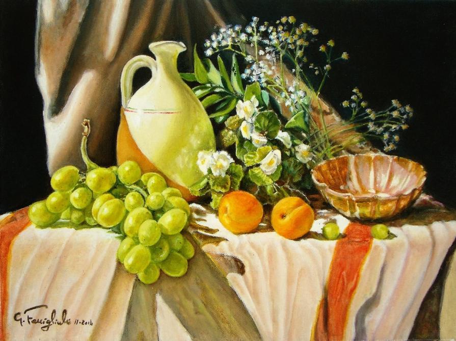 Natura morta con brocca nel verde