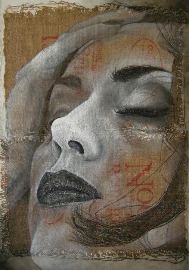 trasparenze elisa 3 olio su juta riciclata 95 x 63 cm  2017